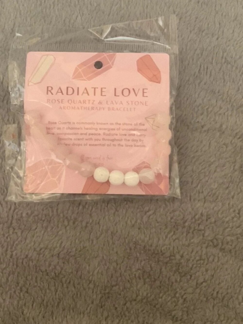 NIP Radiate Love Rose Quartz & Lava Stone Aromatherapy Bracelet Pink White